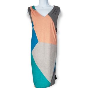 NWOT Doo.Ri blue gray orange colorblock leatherette shift dress Womens Large